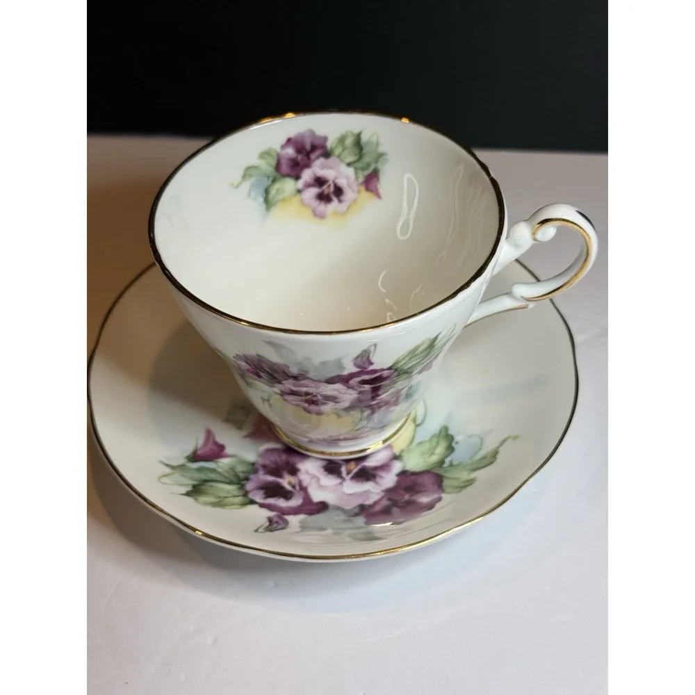 Royal Patrician Purple Pansy Bone China Tea Cup & Saucer England Floral